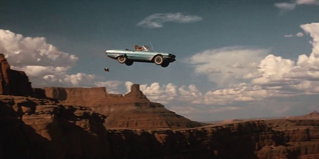 The final shot of Thelma and Louise as they drive off a cliff