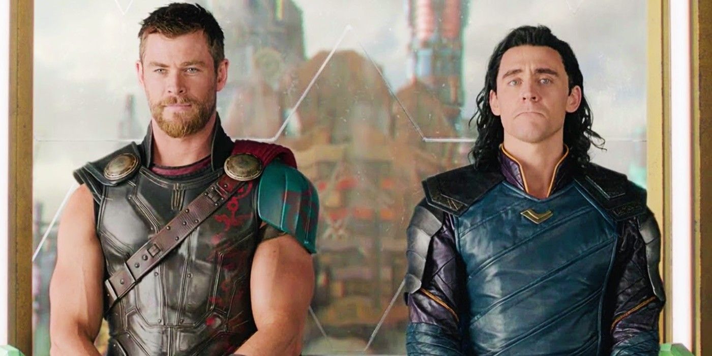 Thor and Loki on an elevator in Thor: Ragnarok