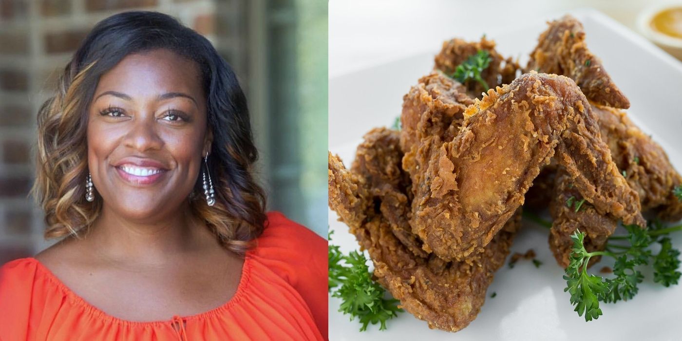 A split image of Tiffany Derry and her signature dish