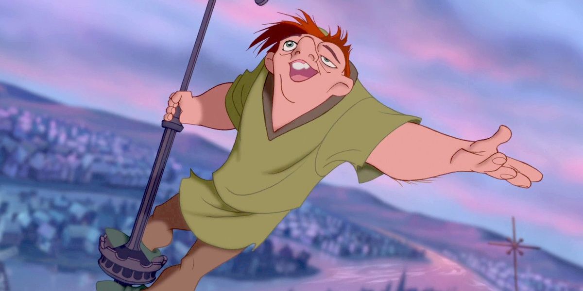 Quasimodo swinging from the steeple in Hunchback of Notre Dame