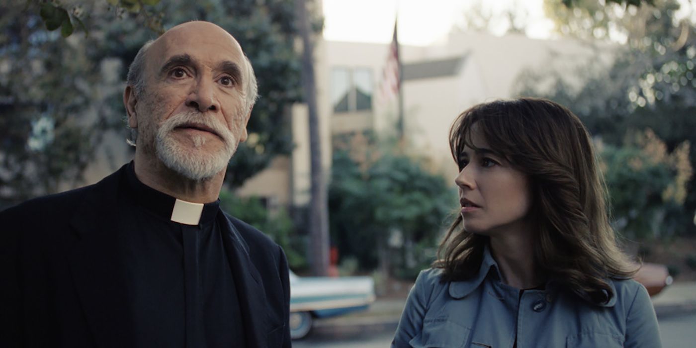 Tony Amendola as Father Perez and Linda Cardellini as Anna in The Curse of La Llorona