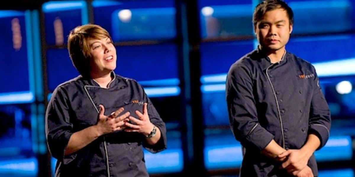 Sarah Grueneberg and Paul Qui at the Top Chef finale