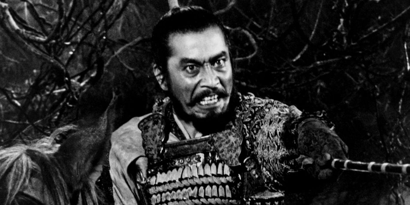 Toshiro Mifune unsheathes his sword in Throne of Blood.
