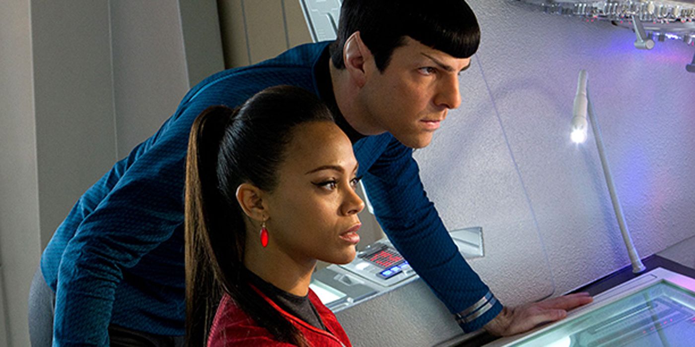 Uhura and Spock in Star Trek.