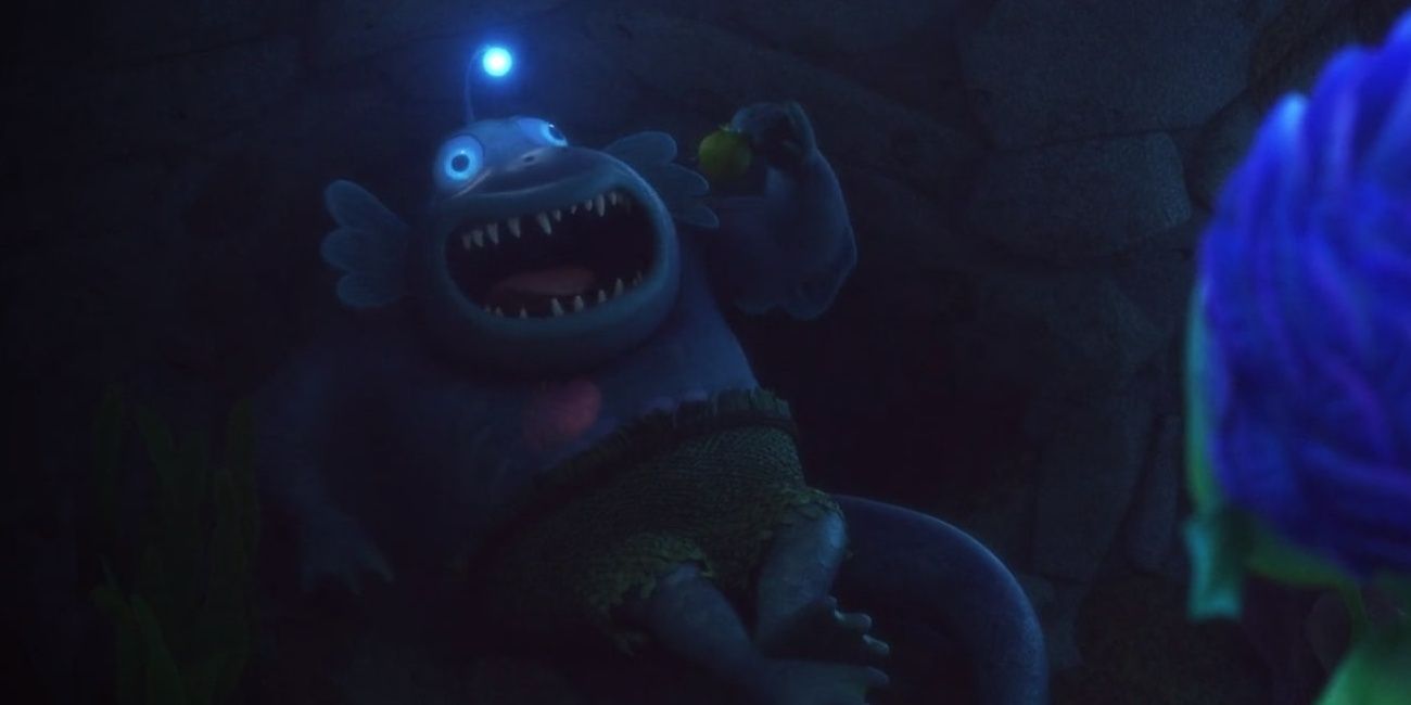 Uncle Ugo (Sacha Baron Cohen) in the shadows in Luca Pixar 2021