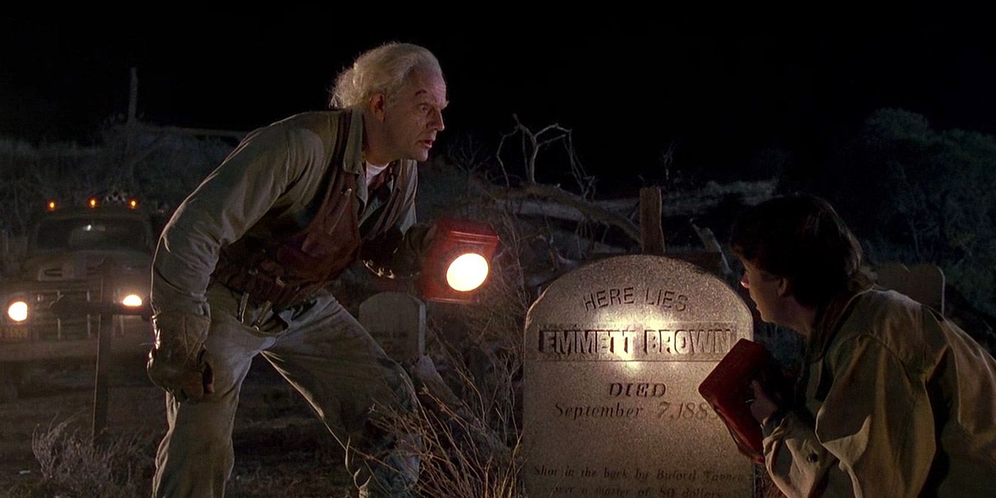 Doc Brown visits his own gravestone