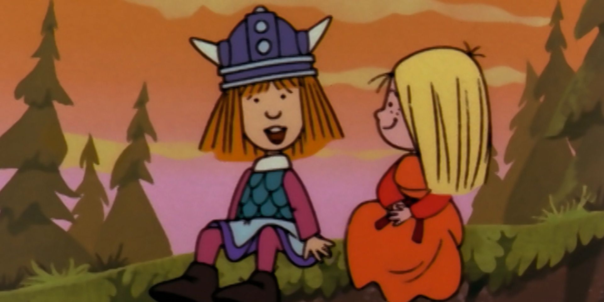 Vicky the Viking talking to a girl