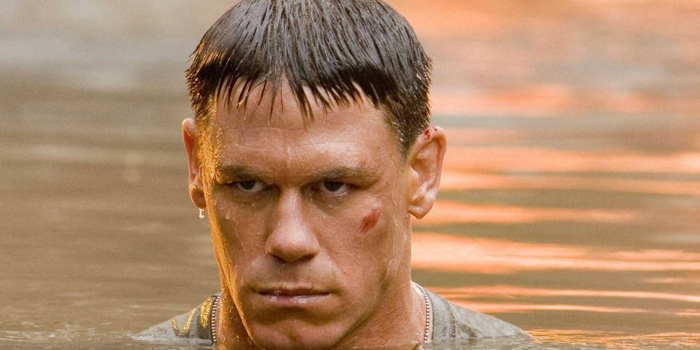 Close up image of John Cena with head above water from The Marine