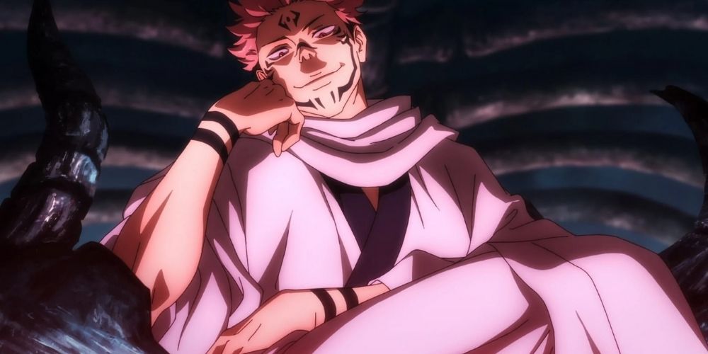 Sukuna smiling down smugly in Jujutsu Kaisen