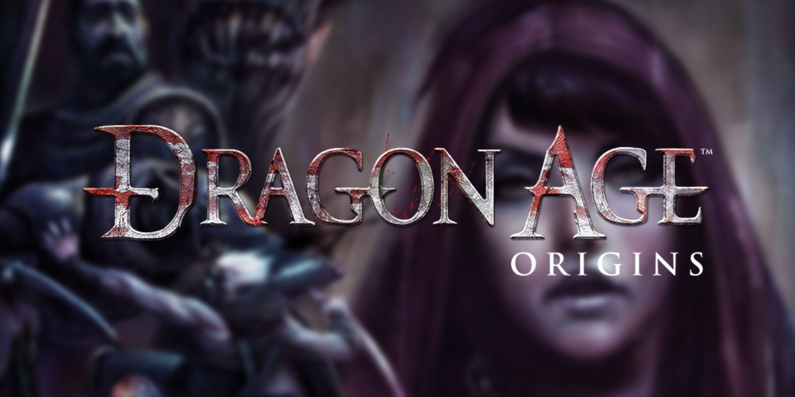 Dragon Age Origins title screen with blurry images of characters