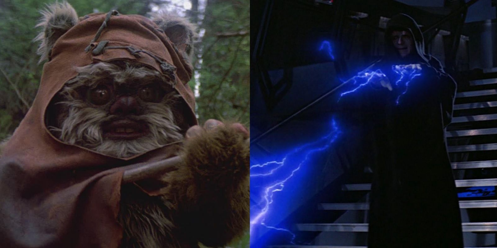 Wicket and Emperor Palpatine in Return of the Jedi