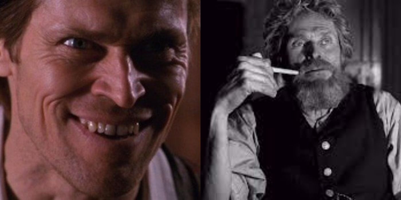 Side by side images of Willem Dafoe as Norman Osborne and in The Lighthouse