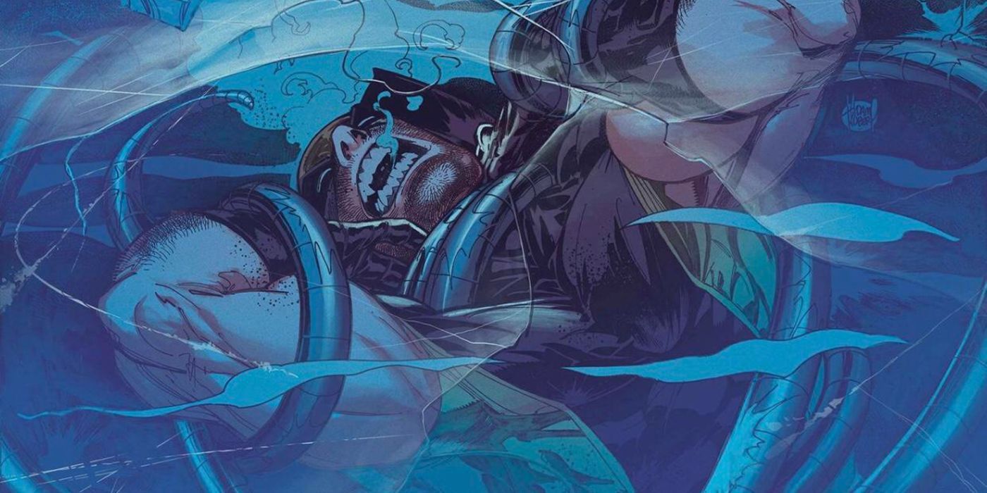 Wolverine drowning, wrapped in Omega Red's tendrils under water