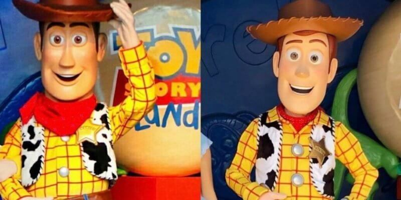 A side by side comparison of Woody at the Disney Parks