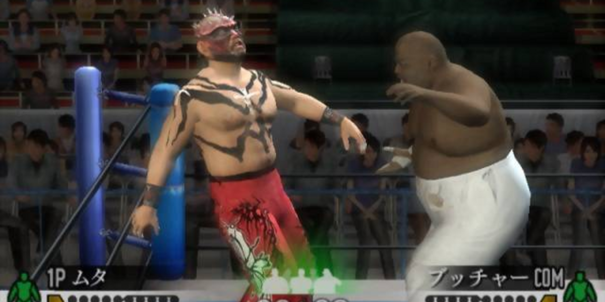 Two wrestlers fighting in Wrestle Kingdom game