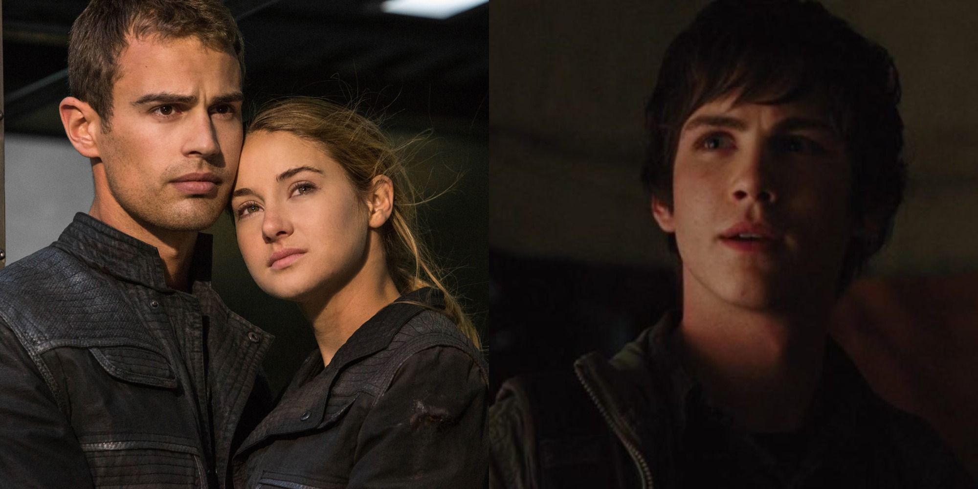 Split image depicting Tobias and Tris embracing, and Percy Jackson