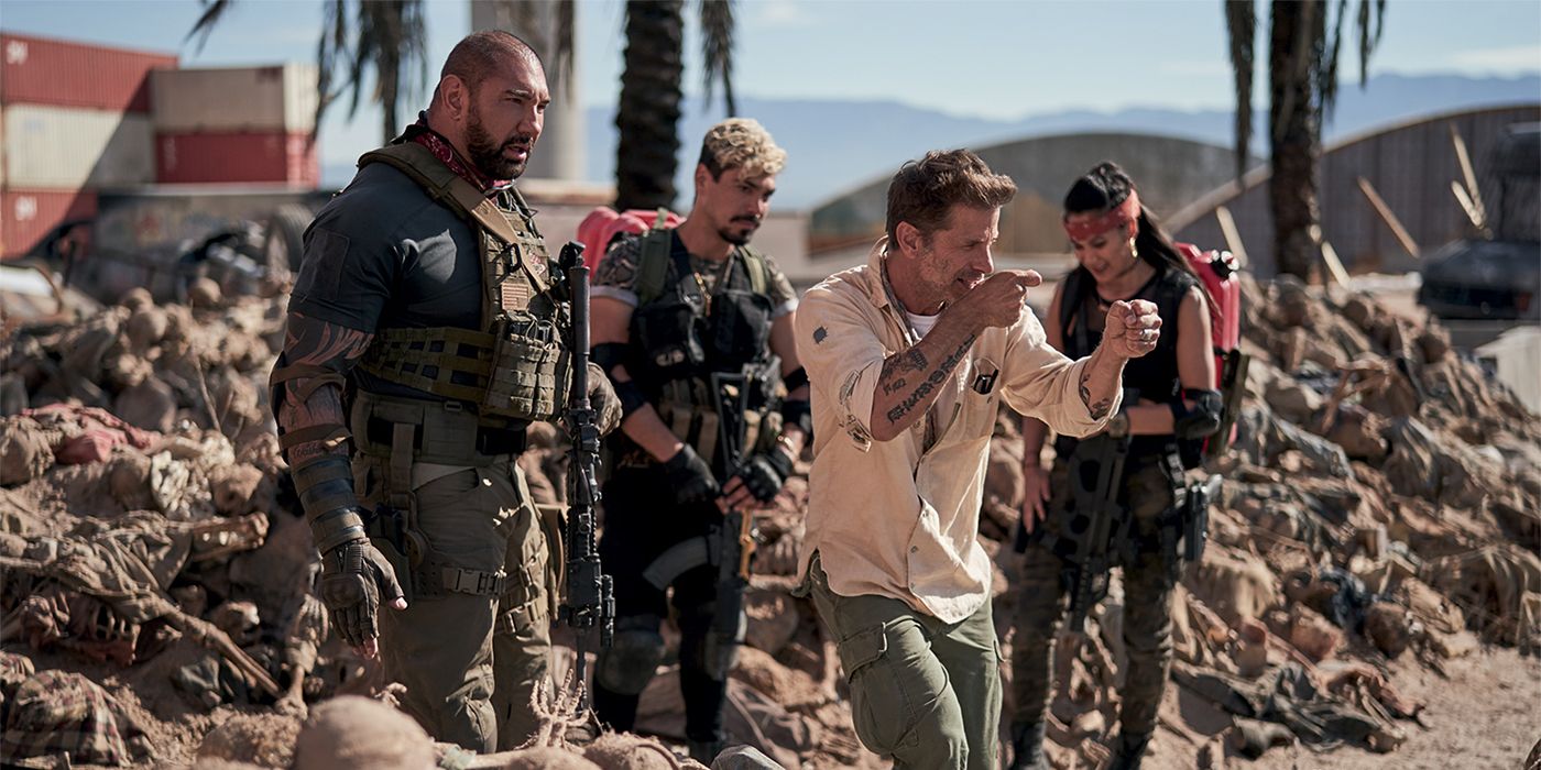 Zack Snyder, Samantha Win, Dave Bautista and Raul Castillo BTS of Army of the Dead