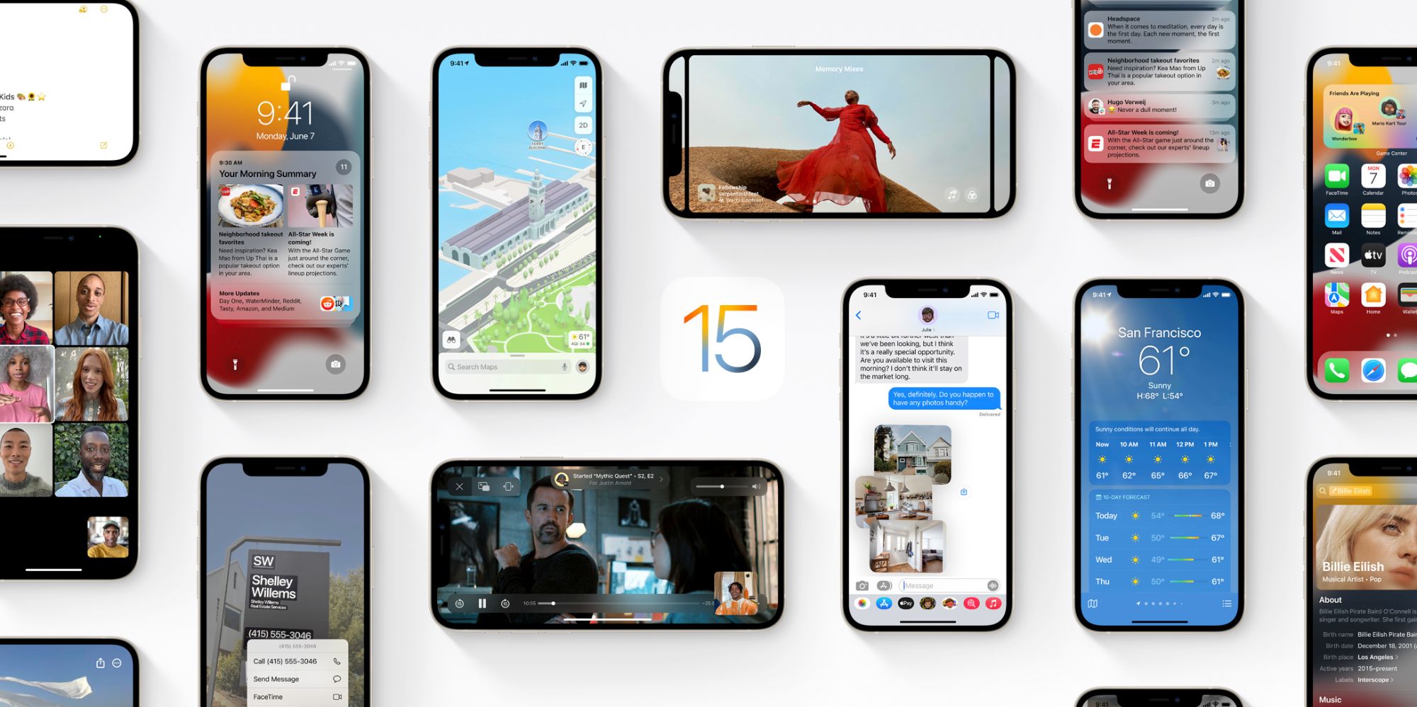iOS 15 promo image showing all the new features