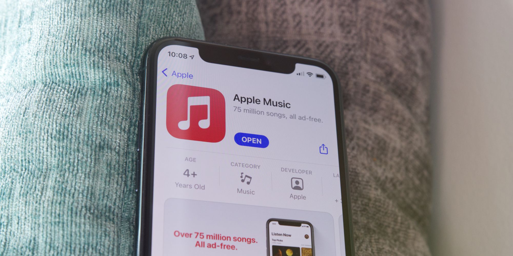 Apple Music in the App Store on an iPhone