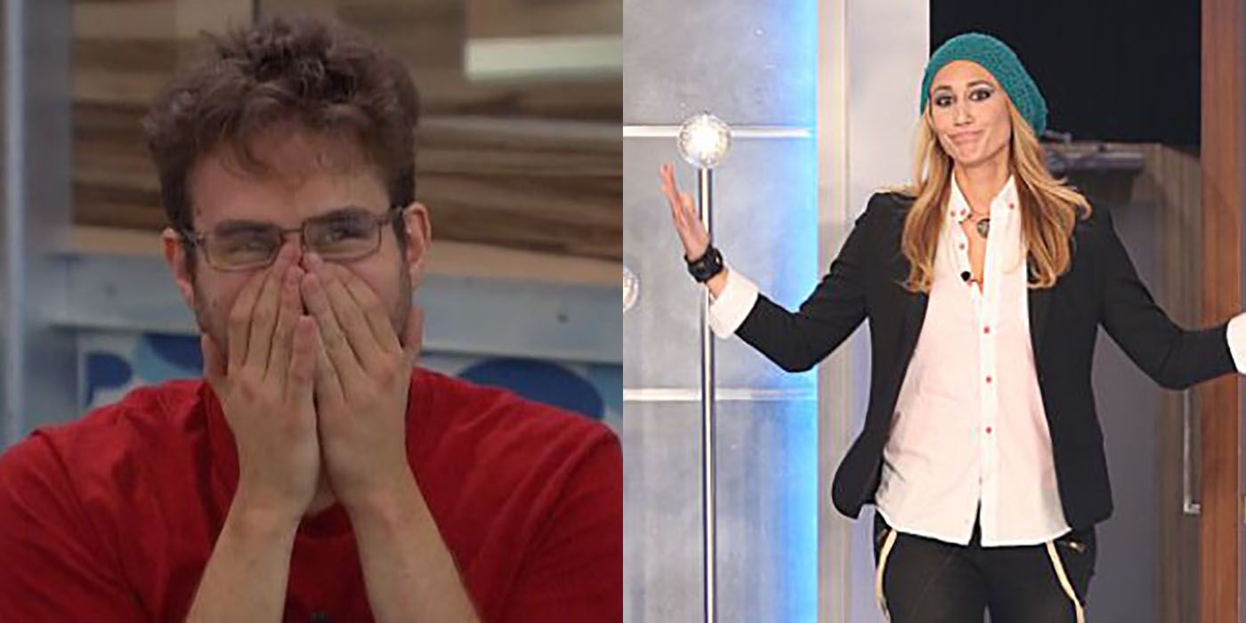 Steve Moses with his hands on his face from Big Brother and Vanessa Rousso shrugging after walking out.