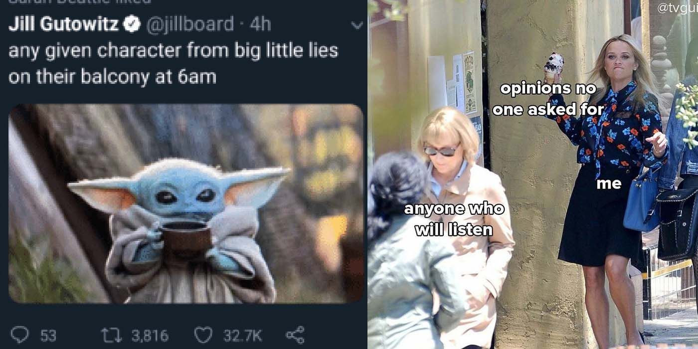 Split image of two funny memes about Big Little Lies