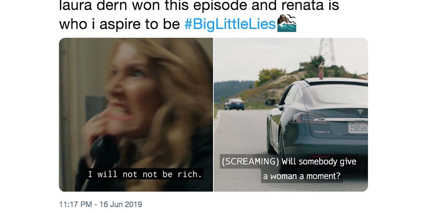 Big Little Lies meme with Renata screaming I will not not be rich