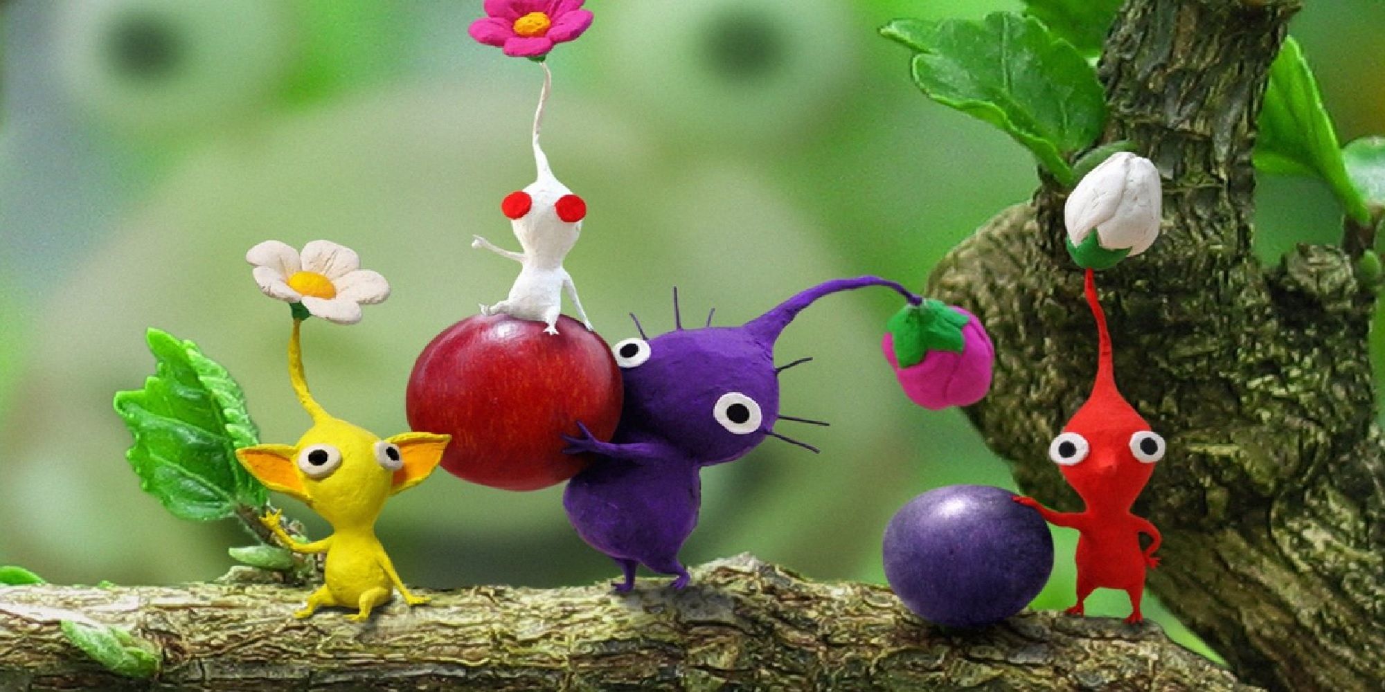 An image of the Pikmin helping each other by carrying berries