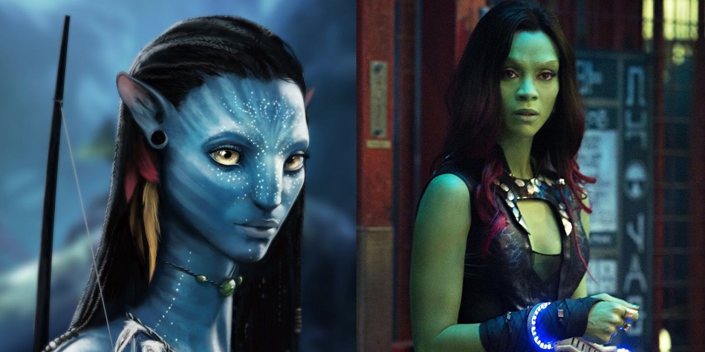 Zoe Saldana in Avatar and in Guardians of the Galaxy