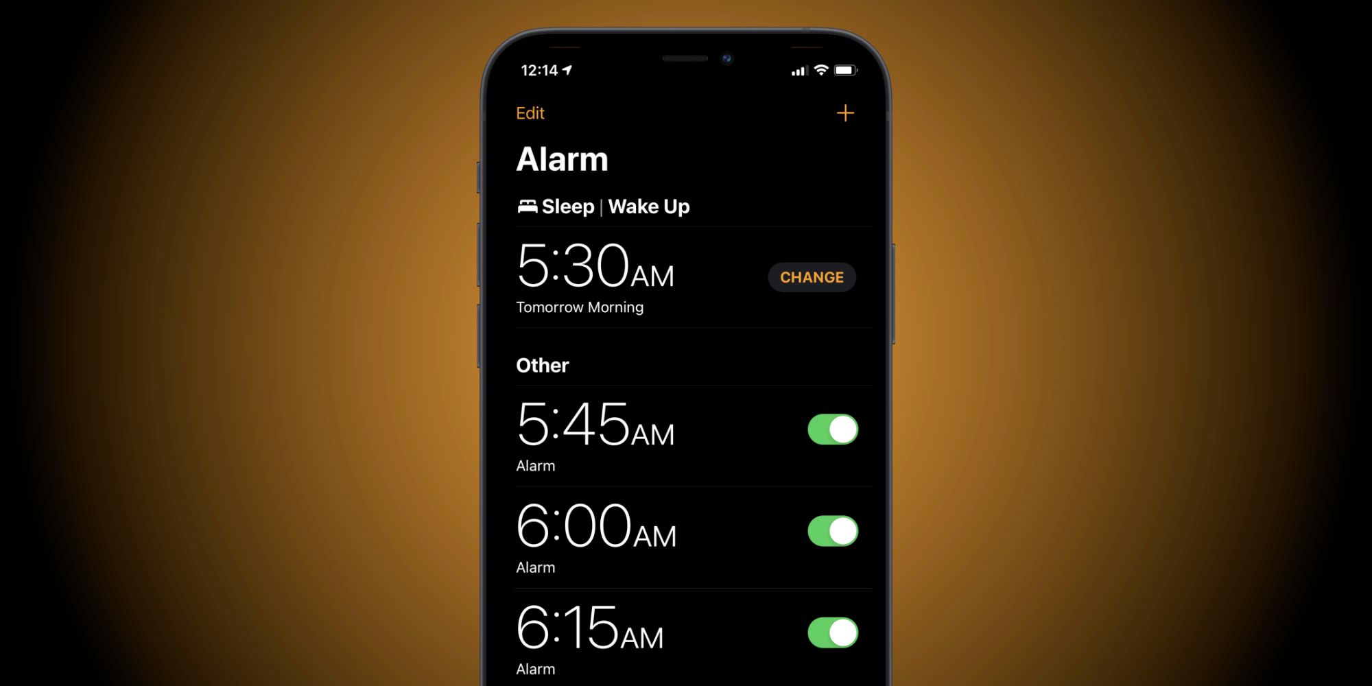 Alarm section in the iPhone Clock app