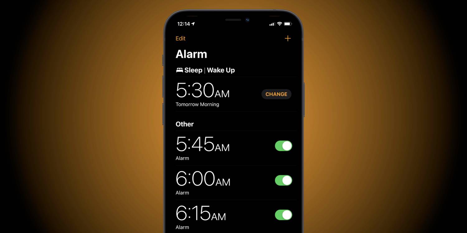 Seção de alarme no aplicativo iPhone Clock