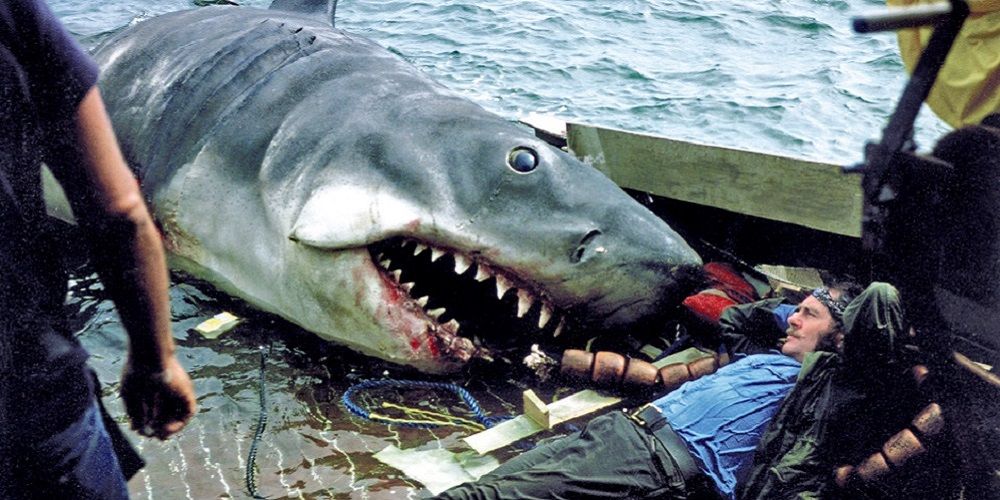 Quint attacked by Bruce in Jaws