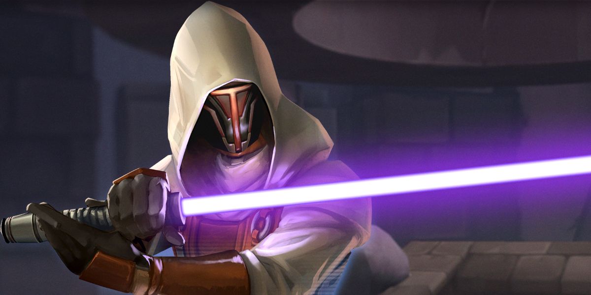 Jedi Knight Revan with a purple lightsaber from Star Wars Galaxy of Heroes