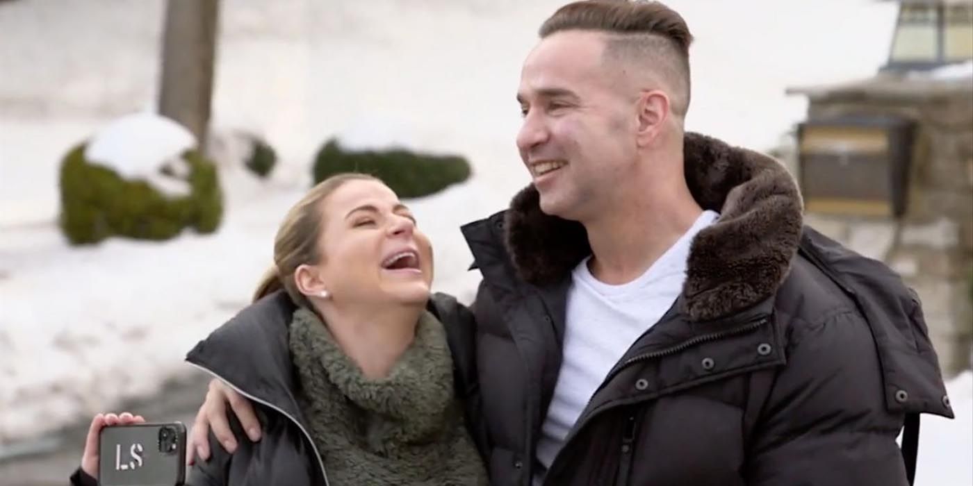 Mike and Lauren smiling in winter jackets on Jersey Shore: Family Vacation