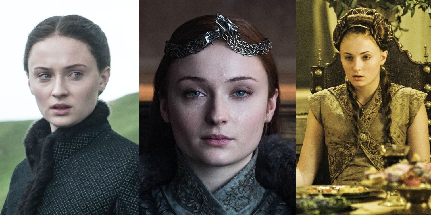 Three images of Sansa Stark in Game of Thrones