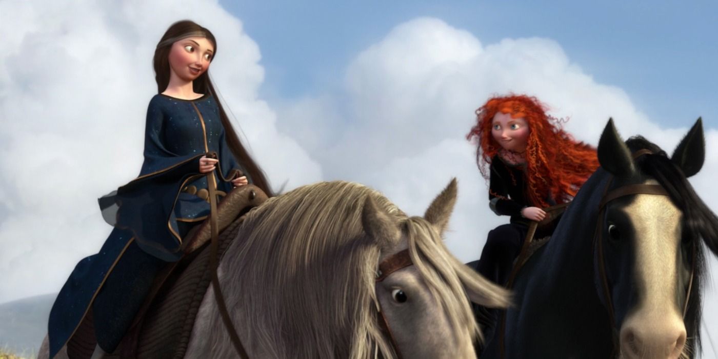 Merida and Elinor on horses in Brave