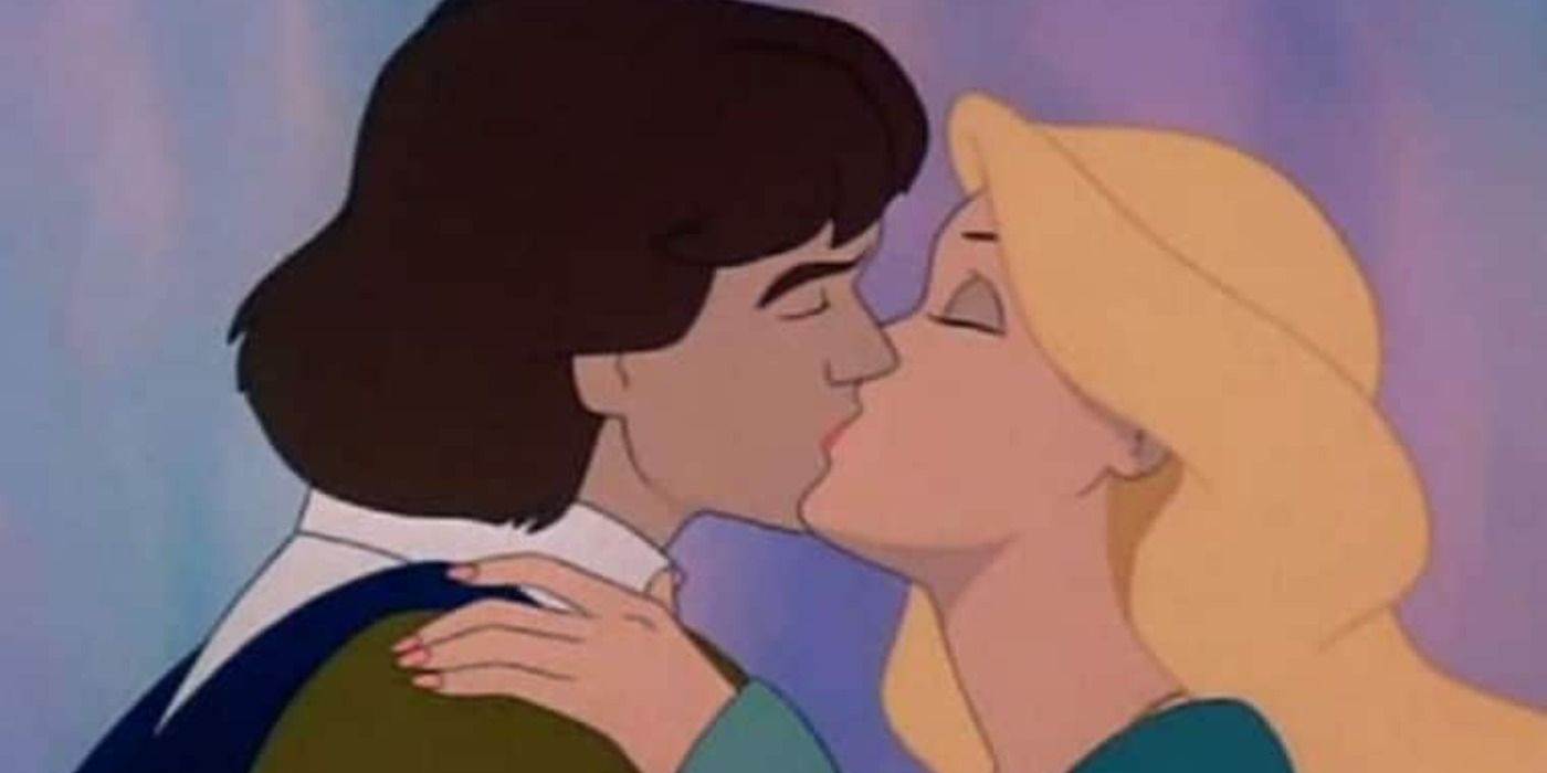 Derek and Odette kissing in The Swan Princess