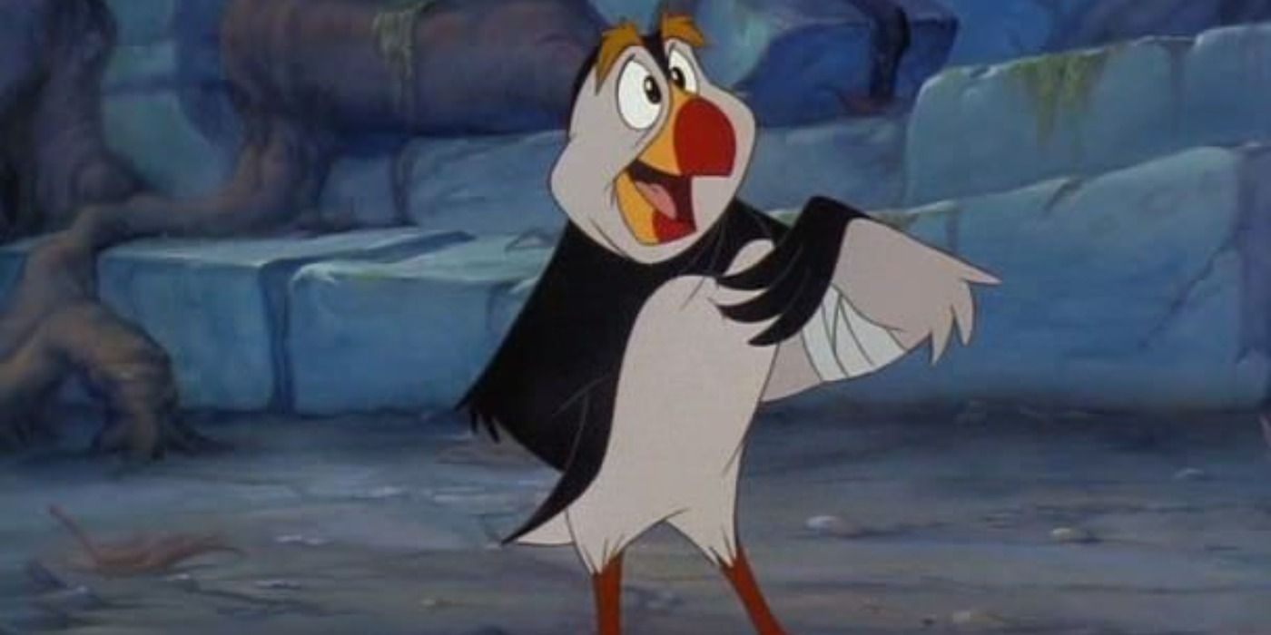 Puffin with his wing on his chest in The Swan Princess