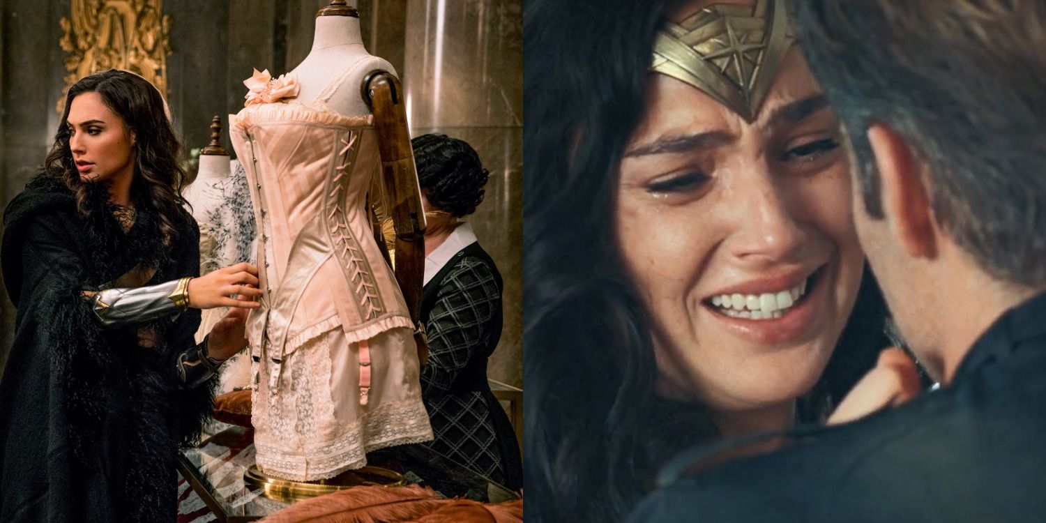 Wonder Woman feature split image Diana shops for new clothes in Wonder Woman and Diana and Steve say their goodbyes in Wonder Woman 1984