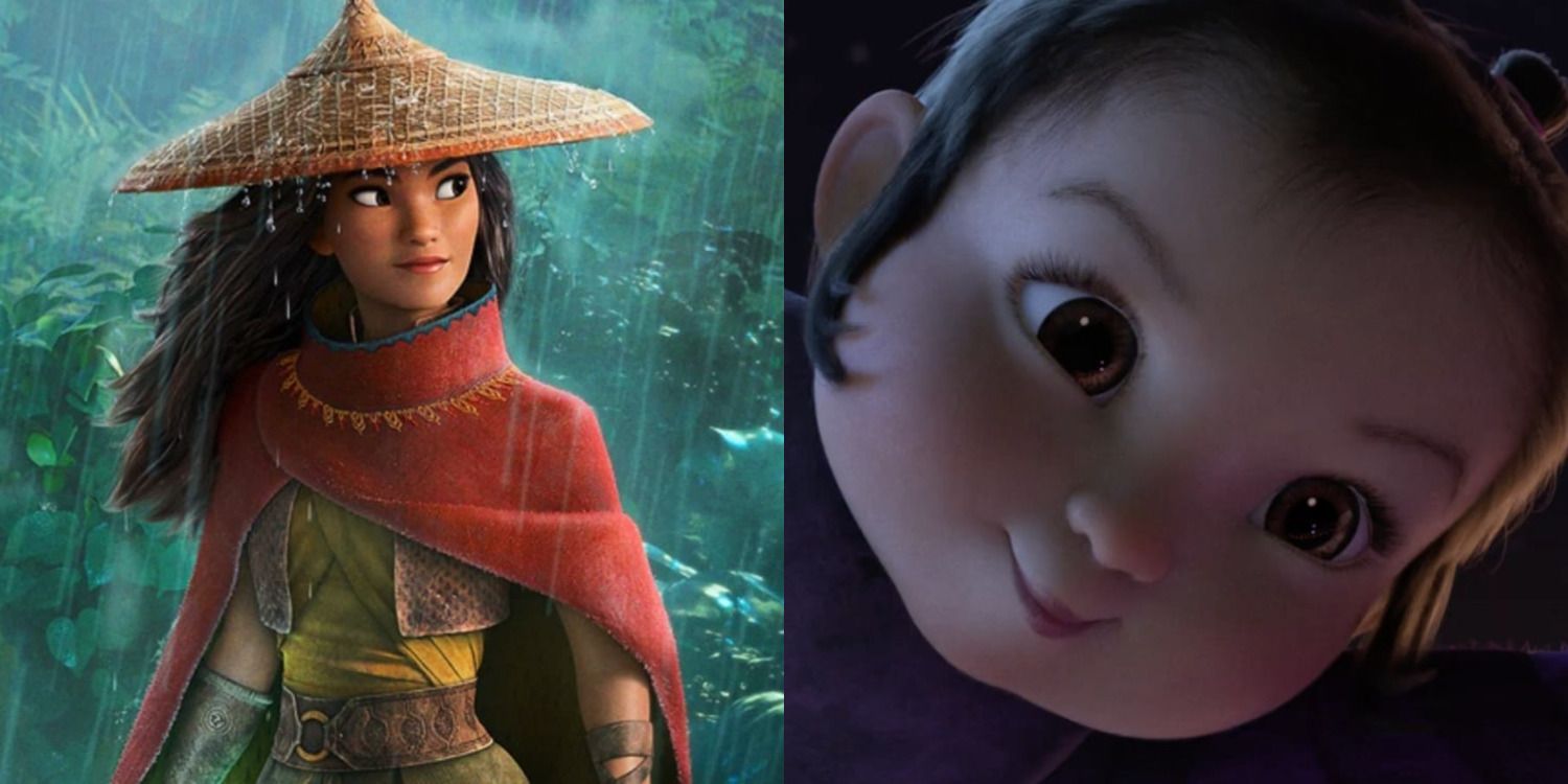 Split image of Raya and little Nui from Raya and the Last Dragon