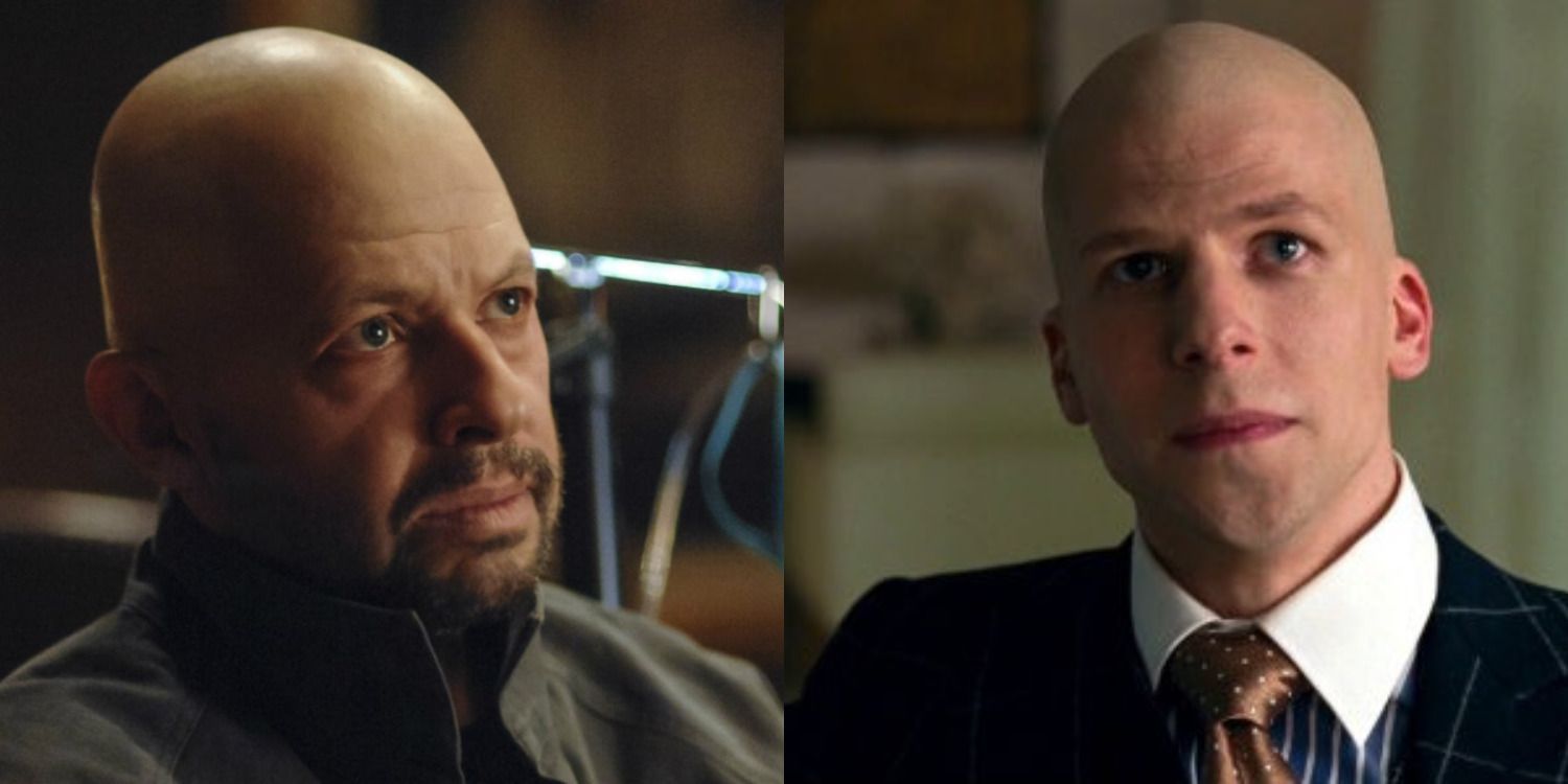 Lex Luthor feature split image Jon Cryer as Lex Luthor in the Arrowverse and Jesse Eisenberg as Lex Luthor in the DCEU