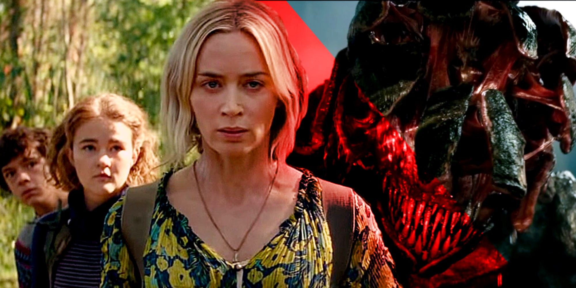 An image of Regan and Evelyn Abbott and the creatures in A Quiet Place 2
