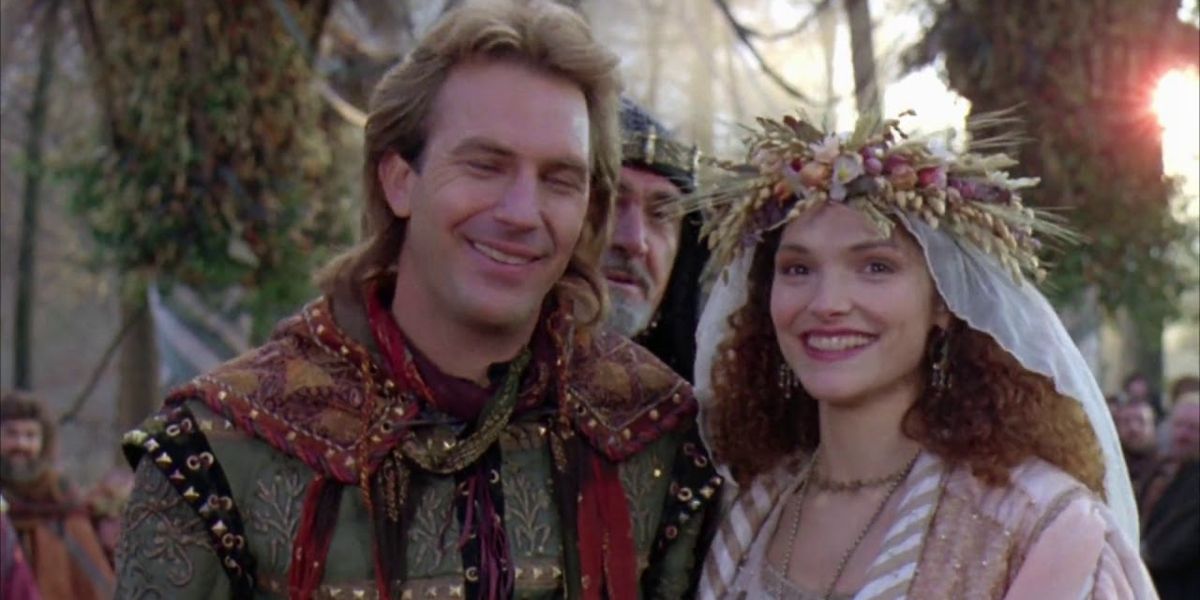 Robin Hood (Kevin Costner) and Maid Marian (Mary Elizabeth Mastrantonio) get married in Robin Hood: Prince of Thieves