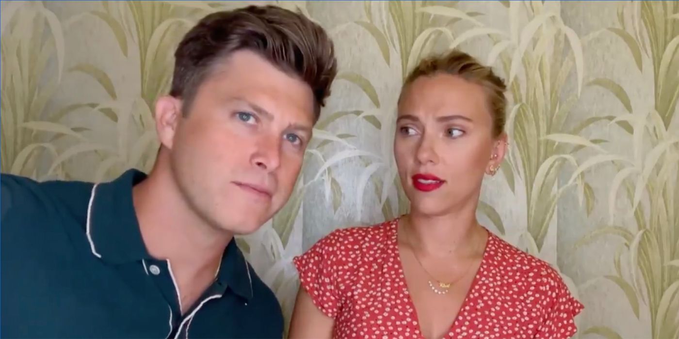 Scarlett Johansson and Colin Jost pull funny faces on Drag Race
