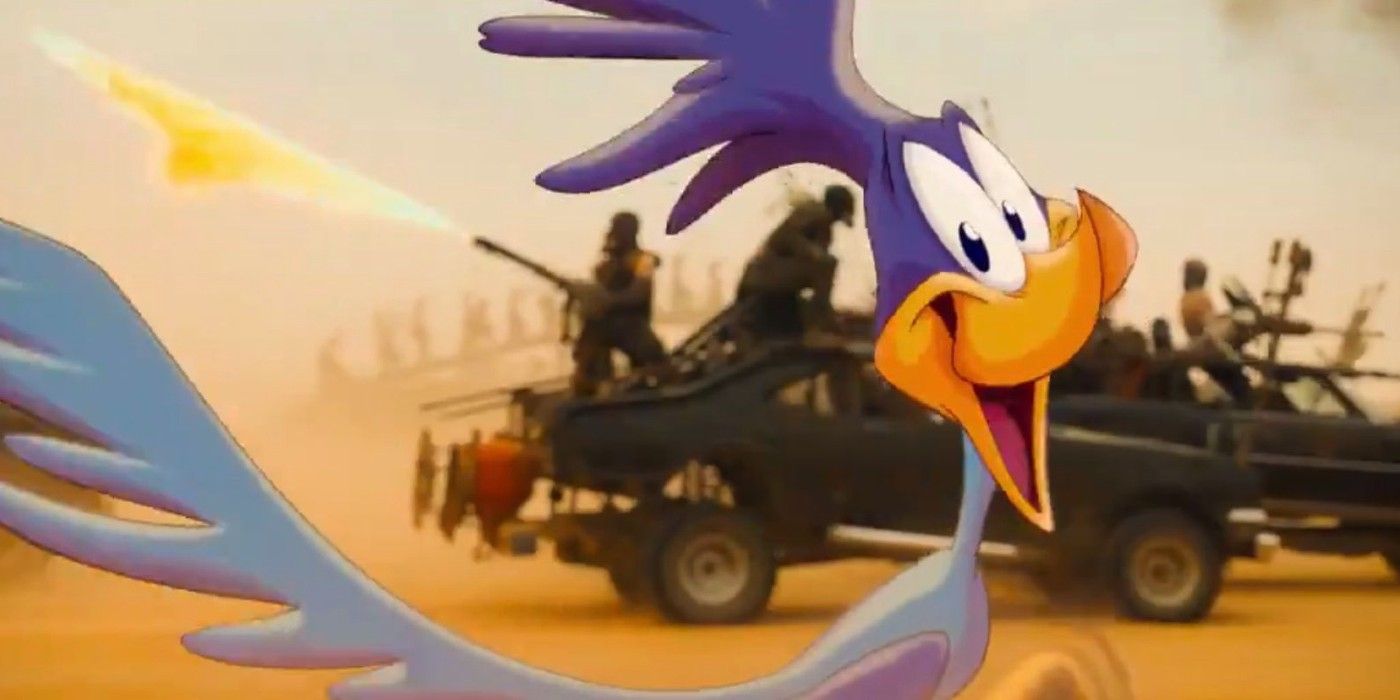 Road Runner composited in to a scene from Mad Max: Fury Road in Space Jam: A New Legacy
