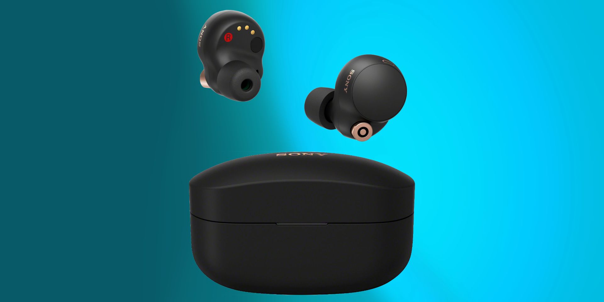 Renders of Sony WF-1000XM4 earbuds and case