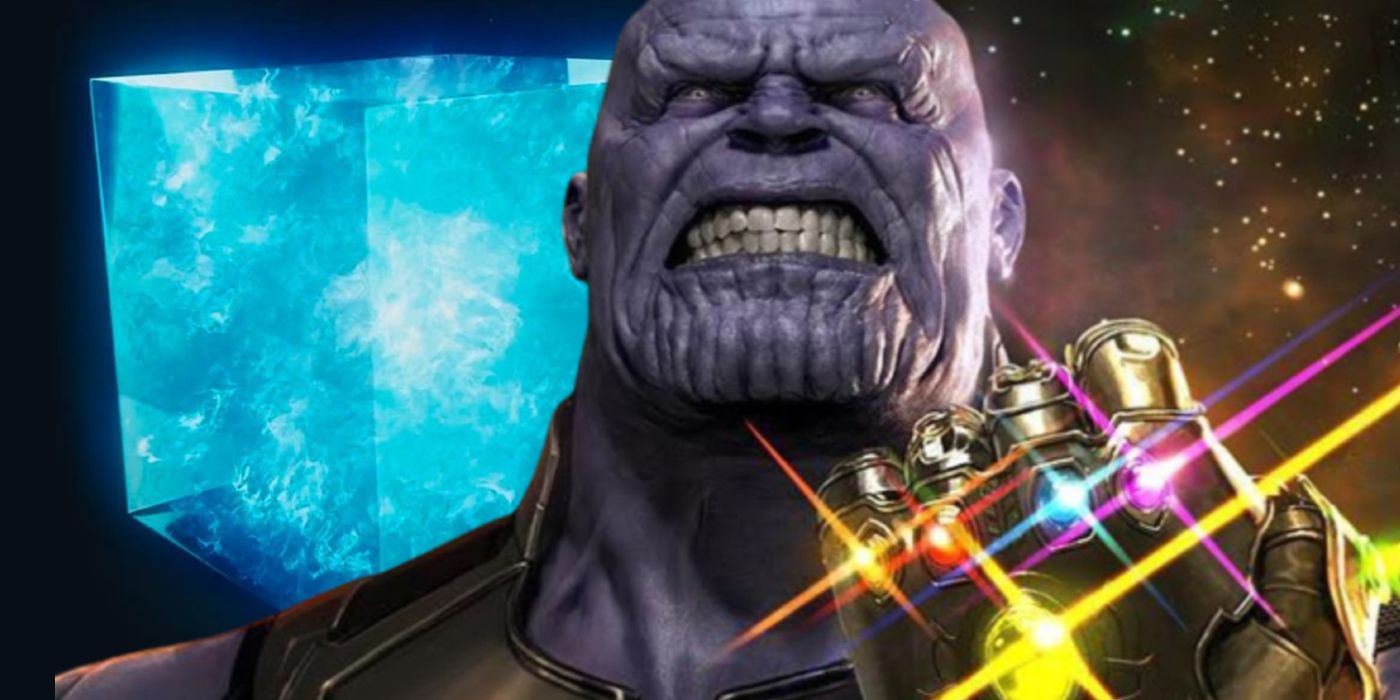 thanos with the infinity stones and the tesseract
