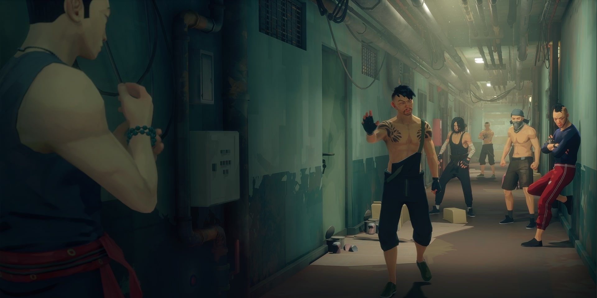 the main character in Sifu getting ready to fight enemies with Kung-Fu in a hallway 