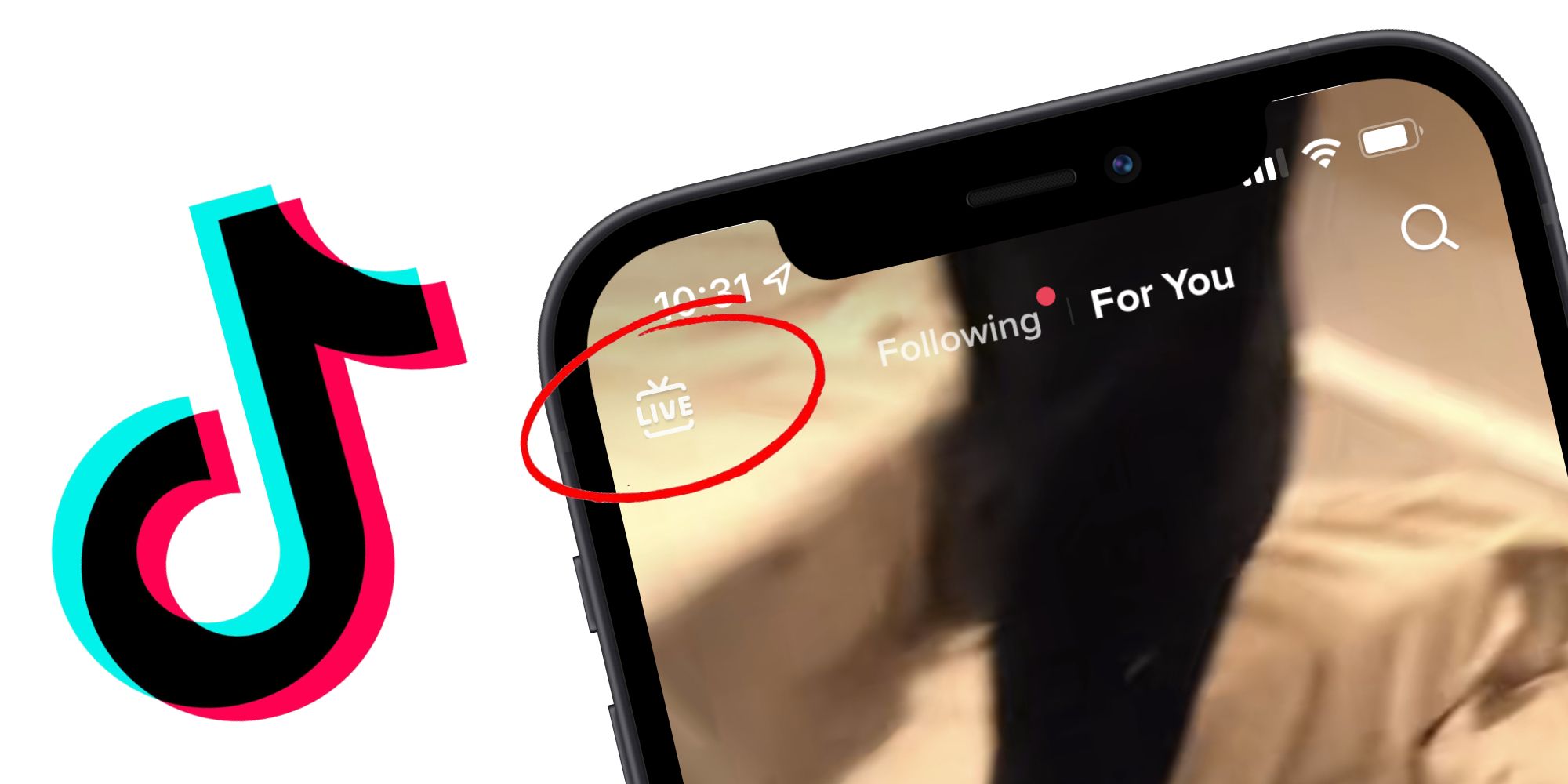 TikTok app with the Live icon