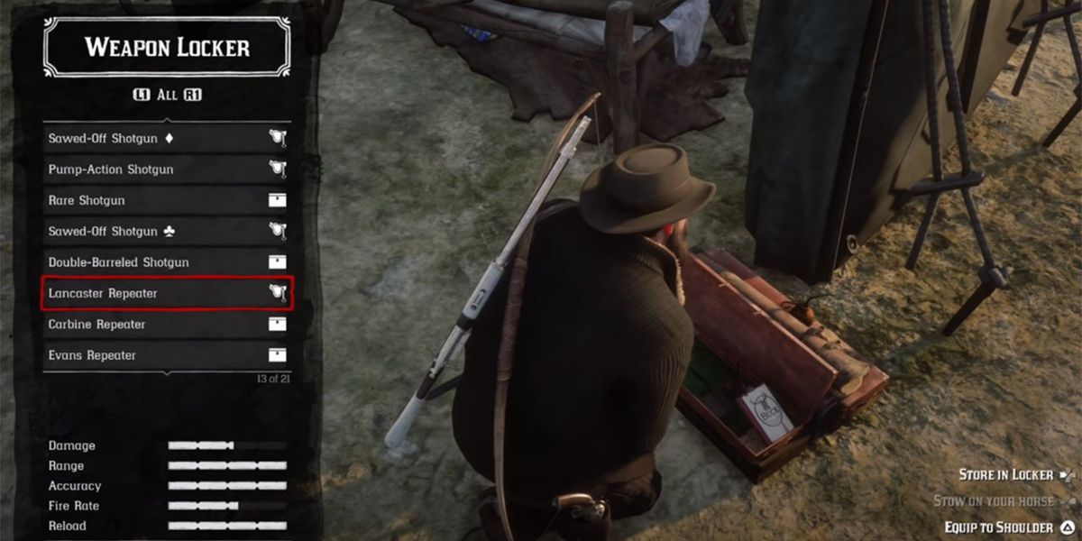 A weapons locker at camp in Red Dead Online