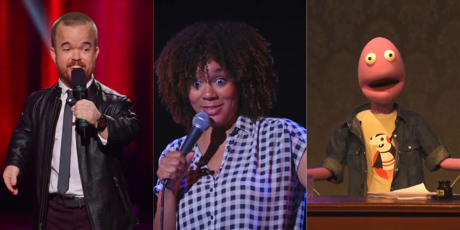 Three side by side images of comedians on YouTube.